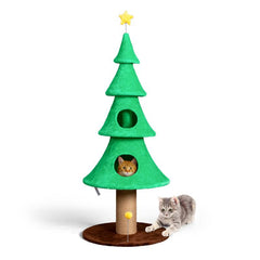 Rebuyhome 59In Large Tall Christmas Tree Cat Tower with 2 Cat Condos & Scratching Post, Soft Fleece Cat Tree with Teaser Toy & Sturdy Base & Built-In Openings for Indoor Cats, Green & White, Green, Pink