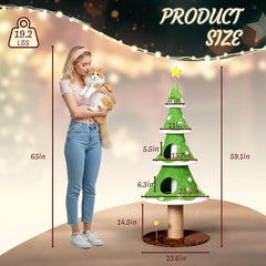 Rebuyhome 59In Large Tall Christmas Tree Cat Tower with 2 Cat Condos & Scratching Post, Soft Fleece Cat Tree with Teaser Toy & Sturdy Base & Built-In Openings for Indoor Cats, Green & White, Green, Pink