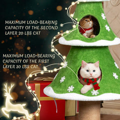 Rebuyhome 59In Large Tall Christmas Tree Cat Tower with 2 Cat Condos & Scratching Post, Soft Fleece Cat Tree with Teaser Toy & Sturdy Base & Built-In Openings for Indoor Cats, Green & White, Green, Pink