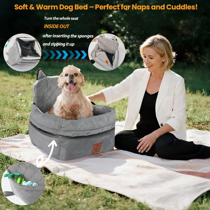 Zvrpet Dog Car Seat Fully Detachable and Washable Memory Foam Covered Car-Mounted Pet Kennel Soft Fabric Easy to Install with Adjustable Straps Anti-Slip Bottom Cover for Back Seat Pet Car Bed for Car SUV Outdoorfun Travel Dog Bed Pet Bed Cat Bed