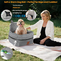Zvrpet Dog Car Seat Fully Detachable and Washable Memory Foam Covered Car-Mounted Pet Kennel Soft Fabric Easy to Install with Adjustable Straps Anti-Slip Bottom Cover for Back Seat Pet Car Bed for Car SUV Outdoorfun Travel Dog Bed Pet Bed Cat Bed