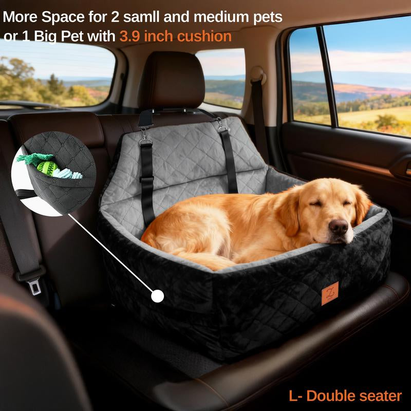 Zvrpet Dog Car Seat Fully Detachable and Washable Memory Foam Covered Car-Mounted Pet Kennel Soft Fabric Easy to Install with Adjustable Straps Anti-Slip Bottom Cover for Back Seat Pet Car Bed for Car SUV Outdoorfun Travel Dog Bed Pet Bed Cat Bed