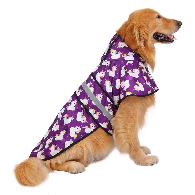 HDE Patterned Dog Raincoat with Hood - 100% Durable Reflective Polyester, Waterproof Coating, Fully Adjustable Strap for Comfortable Fit