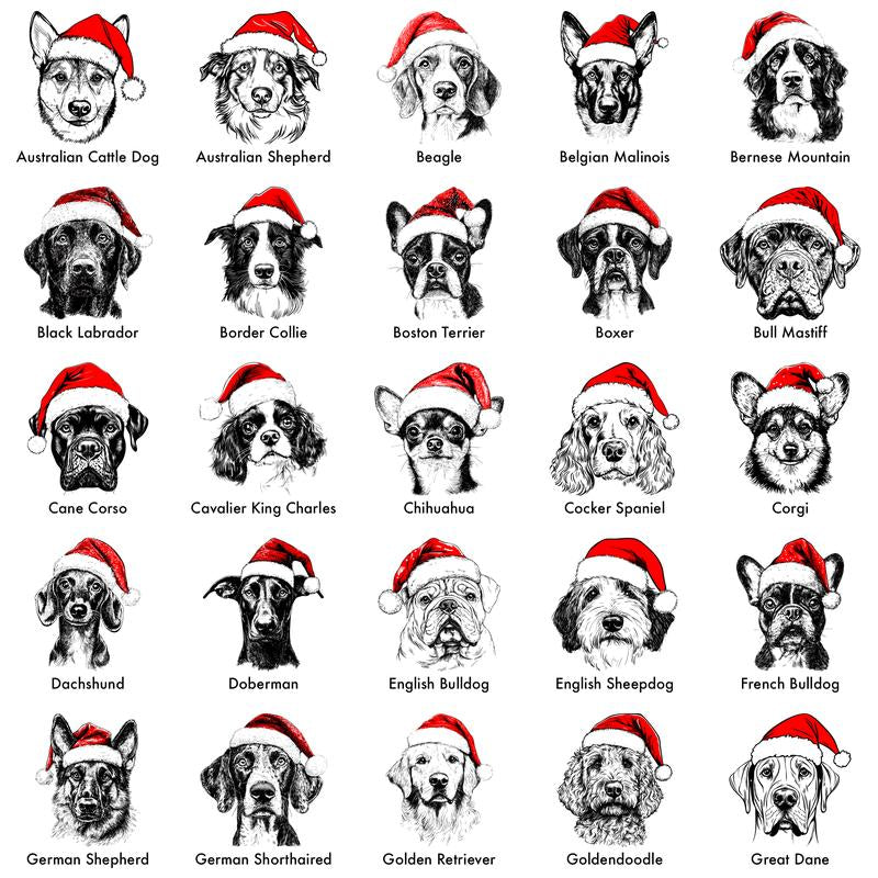 Santa Paws Christmas Dog Sweatshirt – 50 Dog Breeds in Festive Santa Hat | Gildan Unisex Holiday Pullover
