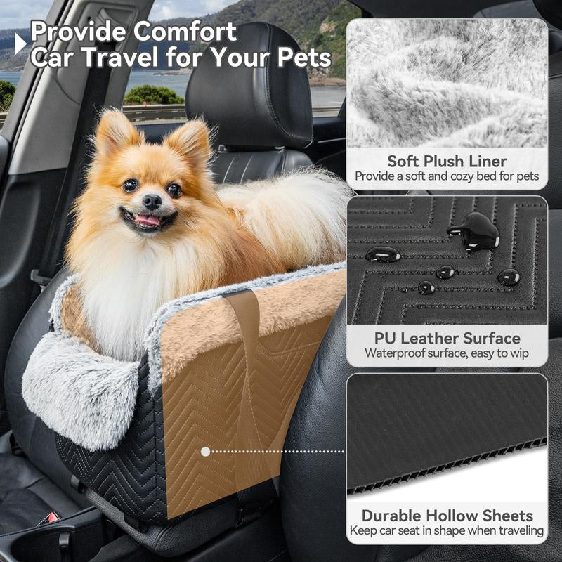 [5-Year Warranty] PETSFIT Center Console Dog Car Seat, Portable Pet Car Seat with Safe Protective Hooks, Luxury Dog Car Seats for Small Dogs Includes Safety Leash and Storage Pocket for Pets up to 9 Lbs (Black)