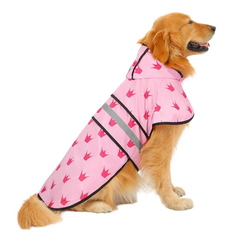 HDE Patterned Dog Raincoat with Hood - 100% Durable Reflective Polyester, Waterproof Coating, Fully Adjustable Strap for Comfortable Fit