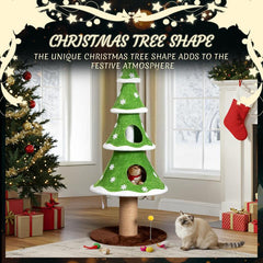 Rebuyhome 59In Large Tall Christmas Tree Cat Tower with 2 Cat Condos & Scratching Post, Soft Fleece Cat Tree with Teaser Toy & Sturdy Base & Built-In Openings for Indoor Cats, Green & White, Green, Pink