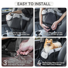 [5-Year Warranty] PETSFIT Center Console Dog Car Seat, Portable Pet Car Seat with Safe Protective Hooks, Luxury Dog Car Seats for Small Dogs Includes Safety Leash and Storage Pocket for Pets up to 9 Lbs (Black)