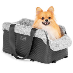 [5-Year Warranty] PETSFIT Center Console Dog Car Seat, Portable Pet Car Seat with Safe Protective Hooks, Luxury Dog Car Seats for Small Dogs Includes Safety Leash and Storage Pocket for Pets up to 9 Lbs (Black)